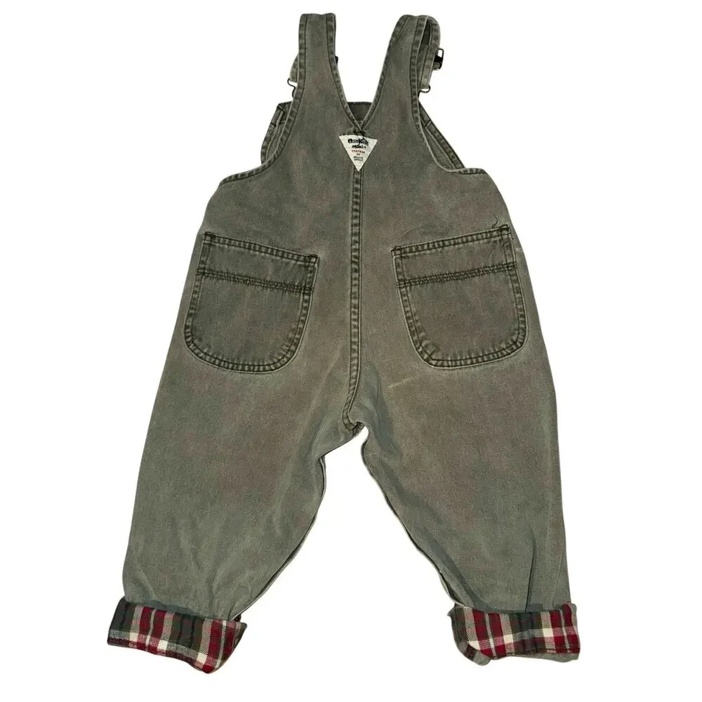 Vintage Y2K 90s Oshkosh Overalls Vestbak Patchwork Plaid Denim 24‎ Months Bear